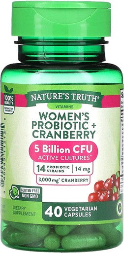 Probiotics for Women | 5 Billion Active Cultures | 40 Vegetarian Capsules | with Cranberry | Non-GMO, Gluten | by Natures Truth