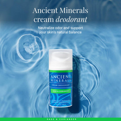 Ancient Minerals Natural Deodorant Cream Sage & Coriander Scent Aluminum-Free Vegan Deodorant for Women and Men with Magnesium Zinc & Vitamin E for Sensitive Skin 2 oz