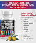 Beet Root Capsules 6000Mg Olive Leaf 6000Mg Nattokinase 4000 Fu Garlic Extract 2000Mg L-Arginine 400Mg Omega 3 Red Yeast Rice