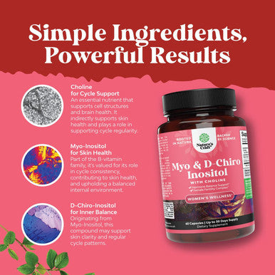 Natures Craft Myo-Inositol & D-Chiro Inositol Capsules - Choline Inositol Supplement for Cycle and Fertility Support - Womens Hormone Balance Supplement with Myo & D-Chiro Inositol Plus Choline Bitartrate