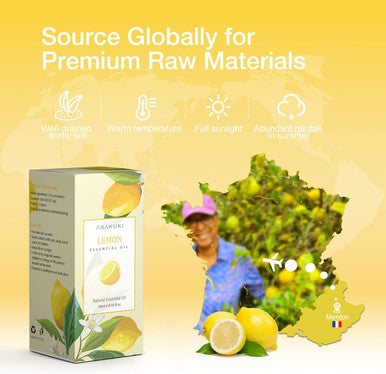 Asakuki Lemon Essential Oil 10 Ml, Perfect For Cleaning, Aromatherapy, Diffusers, Humidifier