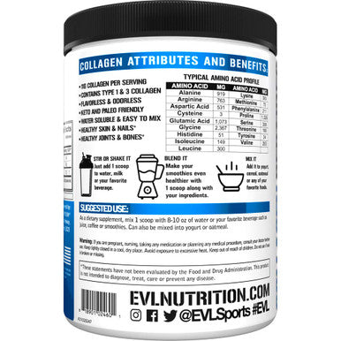 Evlution Nutrition Collagen Peptides Powder, Premium Hydrolyzed Collagen to Support Healthy Skin, Hair, Bones, Joints, Nails & More (30 Servings V2)