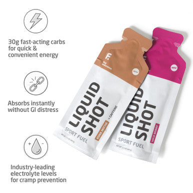 FIRST ENDURANCE Liquid Shot - Running Cycling Triathlon Fuel for Instant Energy and Cramp Relief | Electrolytes High Carb | Liquid Energy for Endurance Sports | Kona-Mocha w/25mg of Caffeine