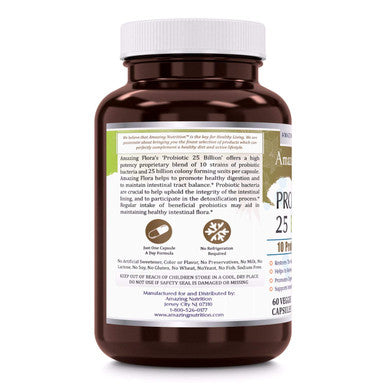 Amazing Flora Probiotic 25 Billion With 10 Best Probiotics Strains Including Acidophilus, Plantarum, Rhamnosus Etc * Supports Digestive & Immune Health *60 Veggie Capsules (Non Gmo,Gluten Free)