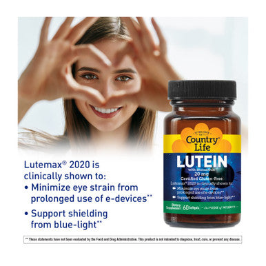 Country Life Lutein With Zeaxanthin 20Mg Supports Eye Health 60 Softgels Certified Gluten Free