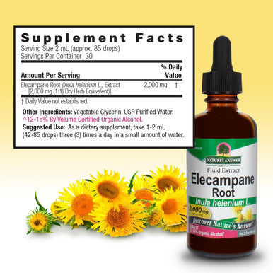 Nature'S Answer Elecampane Root 2 oz. Low Organic Alcohol 2000mg - Herbal Supplement - Non GMO & Kosher - Low Alcohol Gluten 100% Vegan - 2 FL Oz