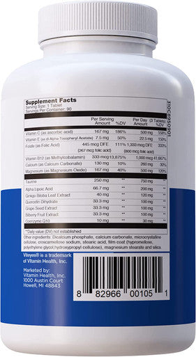 Viteyes Optic Nerve Support Supplement Premium Ocular Nutrition Blend 90 Tablets White