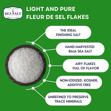 Sea Salt Superstore Flaky Sea Salt Hand Harvested Sea Salt Flakes Baja Fleur de Sel Flake Salt Gourmet Finishing Flaky Salt for Baking and Cooking 7 oz Bag