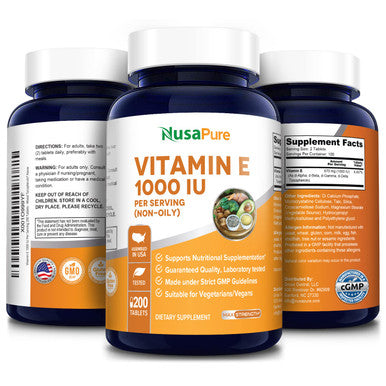 Vitamin E 1000 IU 200 Tablets (Non-GMO & Gluten-Free) - Mixed Tocopherols