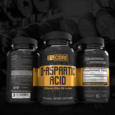 5% Nutrition Core D-Aspartic Supplement (DAA) with Diindolylmethane (DIM) | Testosterone and Estrogen Regulation Support for Men | 30 Servings / 150 Capsules