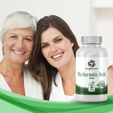LongLifeNutri Hyaluronic Harmony: 100Mg Ha, 180 Vegetarian Capsules For Optimal Knee & Joint Care, Enhanced Skin Elasticity, And Youthful Glow