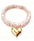 22 Momme 100% Pink Pure Mulberry Silk Hair Ties Silk Scrunchies with Heart-Shaped Pendant for Women