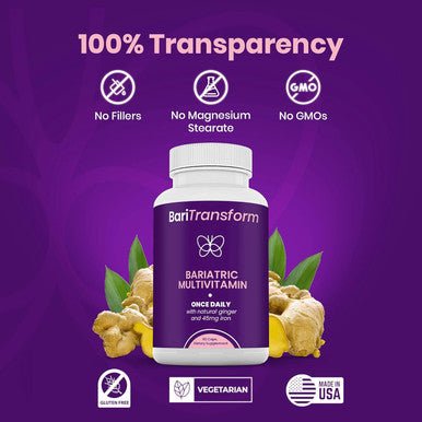 Bariatric Multivitamin With Iron Capsule - 90 Ct - Bariatric Vitamins Multivitamin With Organic Ginger Root For Digestion Support - Once-A-Day Vitamins