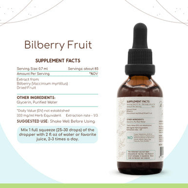 Bilberry Fruit B60 Alcohol-Free Herbal Extract Tincture, Concentrated Liquid Drops Natural Bilberry (Vaccinium Myrtillus) Dried