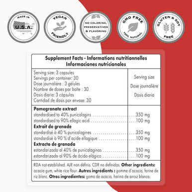 Supersmart Double Pomegranate Standardized to 90 Ellagic Acid Powerful Antioxidant Supplement Support Skin DNA Protection NonGMO Gluten Free 90 Vegetarian Capsules