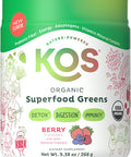 Kos Organic Superfood Greens Powder - Gut Health From Prebiotic Fiber Supergreens And Adaptogens - Usda Certified Organic Made In A Gmp Certified Facility - 28 Servings Berry