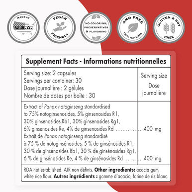 Supersmart Notoginseng 400 mg Per Day Standardized to 75 Notoginsenosides Support Healthy Cardiovascular System Antioxidant Supplement NonGMO Gluten Free 60 Vegetarian Capsules