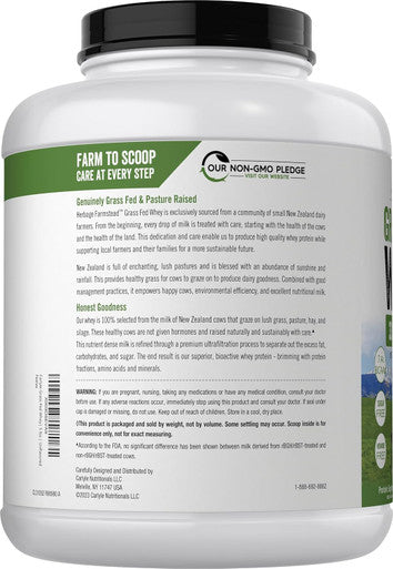 Carlyle Grass Fed Whey Protein Powder | 5lb (80 oz) | 33g of Protein Per Serving | Unflavored | Sugar and Hormone | Non-GMO and Gluten Supplement | by Herbage Farmstead