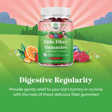 Sugar Free Fiber Gummies for Kids - Delicious Prebiotic Kids Fiber Gummies for Constipation Digestive Support & Immunity - Non-GMO Vegan Chicory Root Soluble Fiber Supplement for Kids Digestive Health