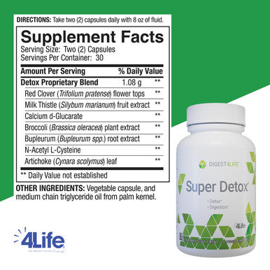 4Life Super Detox - Dietary Supplement Supports Detoxification and Healthy Liver Function - Supplement Formula with Artichoke Calcium D-Glucarate and Milk Thistle - 60 Capsules