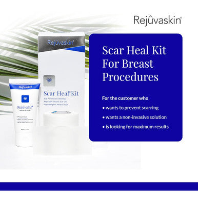 Rejuvaskin Scar Heal Kit With Breast Circle, Soften, Flatten, Reduce And Recover Post Surgical And Scarred Skin, 2X Silicone Sheets, Rejuvasil Gel & Medical Tape