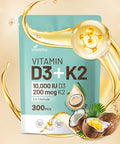 VivoNu Vitamin D3 K2 10000 IU with MK7-300 Virgin Coconut Oil Softgels, 2 in 1 Vitamins D and K Complex Vitamina D3 con K2 Supports Calcium Absorption Bone Immune and Heart Health Easy to Swallow