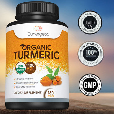 Sunergetic USDA Certified Organic Turmeric Supplement ÃƒÂ¢Ã¢â€šÂ¬Ã¢â‚¬Å“ Includes Organic Turmeric & Organic Black Pepper ÃƒÂ¢Ã¢â€šÂ¬Ã¢â‚¬Å“ 1,400mg of Turmeric per Serving - 180 Count