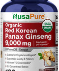 Nusapure Red Korean Panax Ginseng 9000Mg 180 Veggie Caps (Usda Organic Non-Gmo Extract 20:1)