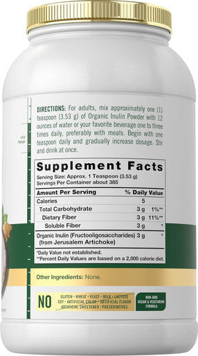 Carlyle Organic Inulin Powder 48oz | Fiber Supplement from Jerusalem Artichoke | for Probiotic Health | Vegan Vegetarian Non-GMO Gluten
