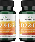 Swanson Vitamin D Complex with Vitamins D2 & D3 - Complete Sunshine Vitamin Complex for Bone Dental & Immune Health - Vitamin Supplement ( 50 mcg 60 Veggie Capsules ) 2 Pack