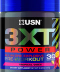 USN 3XT Power Pre-workout Powder for Men and Women, Nitric Oxide Supplement With L-Citrulline & Nitrosigine, Muscle Growth, Pumps, Vascularity, & Energy Drink Mix - 30 Serving (Tropical Vibes)