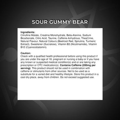 Applied Nutrition ABE All Black Everything Pre Workout Energy Increase Physical Performance with Citrulline Creatine Beta Alanine Caffeine Vitamin B Complex 315g 30 Servings (Sour Gummy Bear)