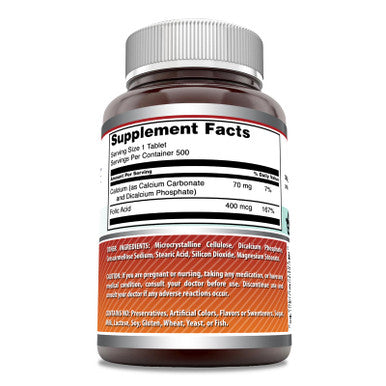 Amazing Formulas Folic Acid (Vitamin B9) 400 Mcg Supplement | 500 Tablets | Non-Gmo | Gluten Free | Made In Usa