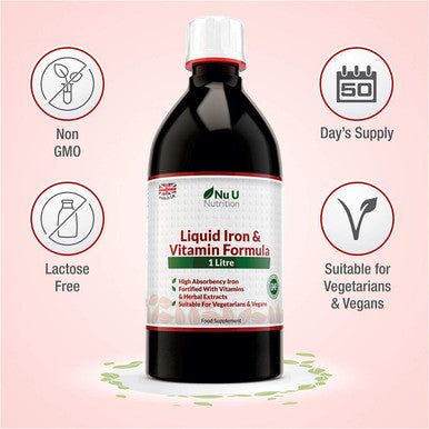 Liquid Iron Supplement 1 Litre 50 Day's Supply Fortified with Vitamins and Herbal Extracts Includes Vitamin B2, B6, B12 & Vitamin C