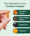 Hey Nutrition Turmeric Extract Complex - Vitamin D3 & C Black Pepper Extract - Support Muscle & Joint Relief - Maximum Potency & Enhanced Absorption - UK Manufactured - 60 Vegan Capsules