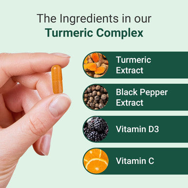 Hey Nutrition Turmeric Extract Complex - Vitamin D3 & C Black Pepper Extract - Support Muscle & Joint Relief - Maximum Potency & Enhanced Absorption - UK Manufactured - 60 Vegan Capsules