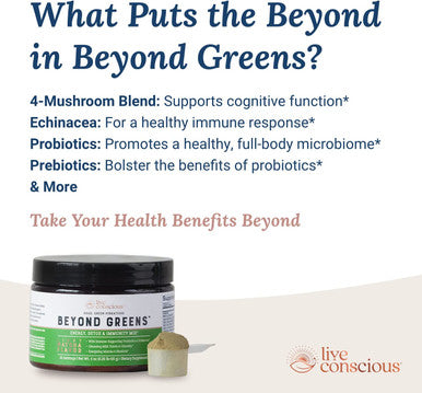 Beyond Greens Super Greens Powder Superfood - Delicious Greens Powder for Bloating - Matcha Greens Blend Superfood Powder w/ Chlorella, Echinacea, & Probiotics for Immune Support & Energy by LiveWell