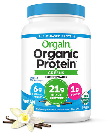 Orgain Organic Protein Greens Vegan Protein Powder Vanilla Bean 21g of Plant Based Protein Gluten NonGMO 1.94 Pound 1 Count Packaging May Vary