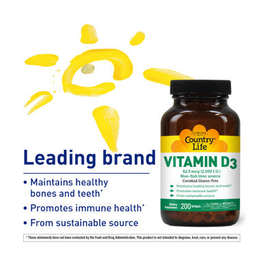 Country Life Vitamin D3 Non-Fish 2500 Iu 200 Softgels Certified Gluten Free