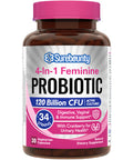 Surebounty 4-in-1 Feminine Probiotic 120 Billion CFU + 34 Strains Highest Potency for Women Prebiotics + Digestive Enzymes + Cranberry Digestive Vaginal Mood Immune & Overall Support 30 caps