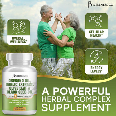 Jb Wellness Oregano Oil 6000Mg Garlic Extract 4000Mg Olive Leaf 3000Mg With Astragalus - Immune Support & Digestive Health Supplement For Women And Men - 60 Count