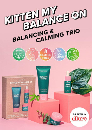 I Dew Care Skincare Set - Kitten My Balance On + Soft Silicone Face Mask Brush + Face Wash Headband - Black Cat Bundle