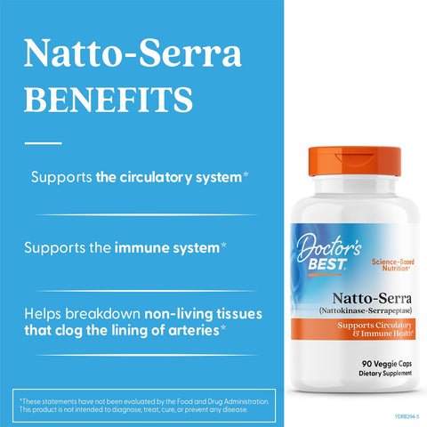 Doctor'S Best Natto Serra For Men & Women - Nattokinase And Serrapeptase Enzyme Supplement Caps For Circulatory & Immune Health Support Optimal Digestive Absorption Non Gmo Vegan 90 Veg Capsules