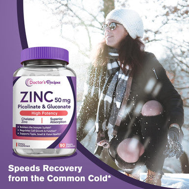 Doctor S Recipes Zinc Capsules 50 Mg From Highly Absorbable Zinc Picolinate & Gluconate, Supports Natural Immune Defense, Dna & Protein Formation, Cell Growth, Non-Gmo No Dairy 90 Veggie Caps