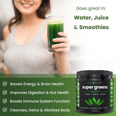 Nutrachamps Super Greens Powder Premium Superfood | 20+ Organic Green Veggie Whole Foods | Wheat Grass Spirulina Chlorella & More | Antioxidant Digestive Enzyme & Probiotic Blends