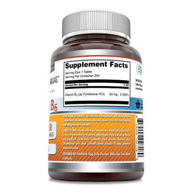 Amazing Formulas Vitamin B6 Pyridoxine 50Mg 250 Tablets Supplement | Non Gmo | Gluten Free | Made In Usa