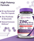 Doctor S Recipes Zinc Capsules 50 Mg From Highly Absorbable Zinc Picolinate & Gluconate, Supports Natural Immune Defense, Dna & Protein Formation, Cell Growth, Non-Gmo No Dairy 90 Veggie Caps
