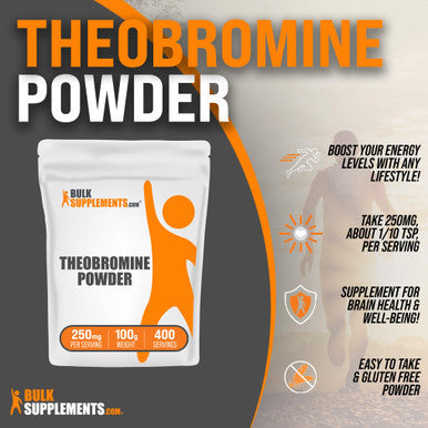 Bulksupplements.Com Theobromine Powder Theobromine Supplement Nootropic Supplement Brain and Energy Support Gluten Free 250Mg Per Servings 400 Servings 100G (3.5 Oz)