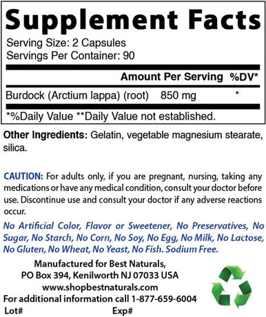Best Naturals Burdock Root 425 mg 180 Capsules (180 Count (Pack of 3))