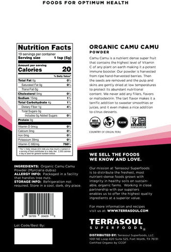 Terrasoul Superfoods Organic Camu Camu Powder 17.5 Oz 5 Pack Raw Natural Vitamin C Immune Support